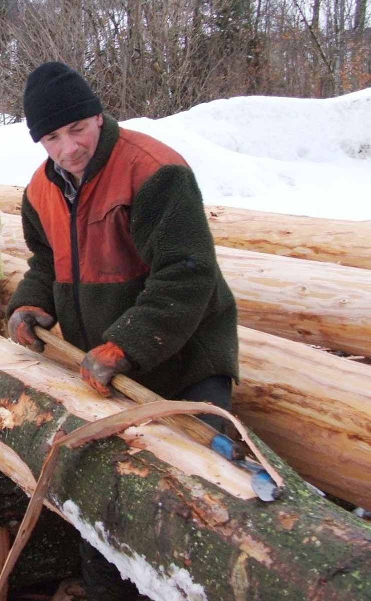 Afin de ne pas abîmer les fustes l'écorçage, s'est fait manuellement  aux alentours du 15 février par une température glaciale.